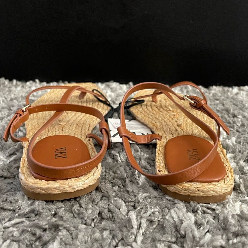 NWT Zara Leather Strap Flat Sandals - Picture 9 of 11
